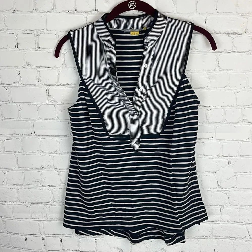 Anthropologie Little Yellow Button Osten Tank Top Striped Black Bib